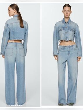 Mango Light Blue Cropped Denim Jacket